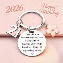 1PC 21st 18st 16st Birthday Inspirational Keychain, Take Pride In How Far You've Come Flower Charm Pendant, Graduation Encouragement Gift For Her, Daughter, Sister, Friends Gifts For Mother, Father, Graduation, And Teacher - Multicolor - View 1