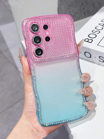 1个适用于三星Galaxy S26 S25 S24 Ultra Plus的奢华透明渐变软壳防震保护套，镶钻波浪边框，适合女孩/女性。生日/母亲节的理想礼物。