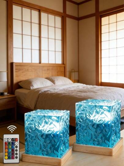 16-Color Geometric Shape Wave USB Lamp With Remote Control | USB Powered | Remote Control Color Changing & Dimmable | Starry Sky Projector | RGB Nightlight | LED Lamp | Office Desk Lamp | Smart Light | Crystal Lamp | Atmosphere Decor Light | Suitable For Office, Bedroom, Gaming Room, Party, Living Room, Bedside, Home Theater | Christmas Decoration Gift