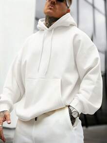 1item,Men's Cotton Tops,With The Sun,Clouds And Mountain Pattern,Simple And Loose-Fitting Men's Hooded Sweatshirt,Long Sleeve. - 白色 - 查看 2