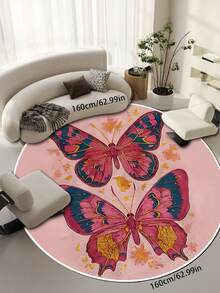 1pc Pink Butterfly Heart Pattern Round Carpet, Cute Girly Style, Suitable For Celebrations, Exhibitions, Openings, Indoor & Outdoor Decor, Multi-Scene Carpet/Mat, Decorative Carpet, Bedroom Decor, Small Rug, Carpet, Home Decor - Multicolor - View 15