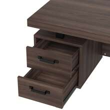 Simple Desk Measuring 135 X 54 Cm, Made Of High-Quality MDF And Steel Tubing, Soft-Close Drawer, Hanging File Drawer, Spill-Resistant, Large Desktop, Optimized Storage, Brown - A - 查看 11