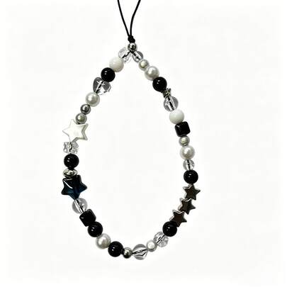 1pc Unisex Black & White Minimalist Portable Multifunctional Phone Lanyard, Bag Charm, Daily Accessory - Autumn New Arrival, Suitable For All Year Round