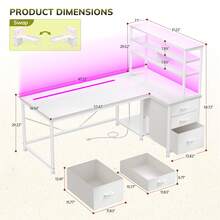 EnHomee 47.2"Reversible L Shaped Computer Desk With Remote LED Lights, Power Outlet & 3 Fabric Drawers, Corner Office Desk For Home Office Bedroom Gaming - 查看 9