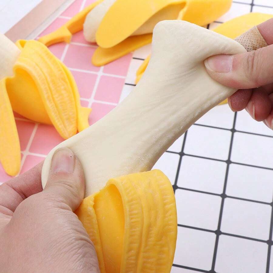 逼真剥皮香蕉挤压玩具，创意慢回弹榨汁水果玩具，缓解压力 - 彩色 - 查看 1