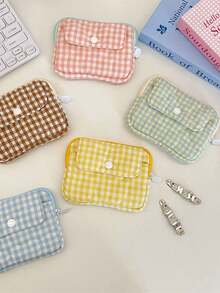 1 pieza Estuche acolchado a rayas con cremalleras superpuestas y cierres a presión - Bolsa portátil de almacenamiento de documentos y tarjetas bancarias para niñas - Multicolor - Ver 3