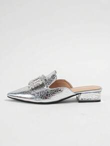 Comfortable & Chic French Minimalist Gold/Silver Slip-On Flat Sandals - Silver - View 5