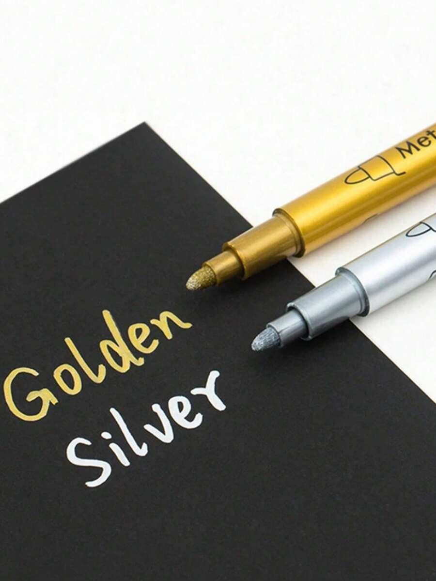 2支金色+银色金属颜料笔，适用于任何材料，可用于DIY手绘、黑卡绘画、涂鸦、工艺日志等。 - 多色 - 查看 1