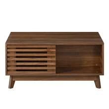 Retro-Modern Coffee Table, Height-Adjustable Top, Sliding Louvered Door, Walnut Finish, MDF Structure, Multifunctional Living Room Table - Walnut - View 12