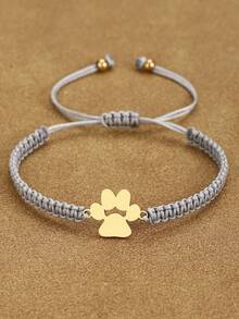 1pc 304 Stainless Steel Pet Paw Print 18K Gold Plated Bracelet, Minimalist Adjustable Handmade Woven Nylon Rope Bracelet, 12 Color Combinations Suitable For Men And Women Daily Wear, Perfect Gift For Holidays - Multicolor - View 9