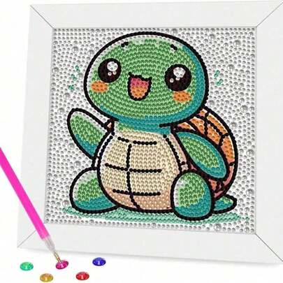 1pc 5D DIY Diamond Painting Art Kit, 17x17cm Full Drill Shiny Gemstone Craft Set, Cute Sea Turtle Pattern, High Definition Canvas Easy To Use, Suitable For Party Bag Fillers, Mother's Day Gifts, Easter Gifts, Fun Craft Activities, Home Decor Gifts, Also An Ideal Valentine's Day Gift