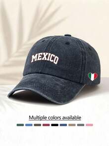 1pc Fashionable Casual Versatile Washed Baseball Cap, With "Mexico" Text On Front And National Flag Pattern On Side, Stylish Accessory, Suitable For All Seasons, Great Gift For Family And Friends,Beach,Holiday - Washed Cap - View 7