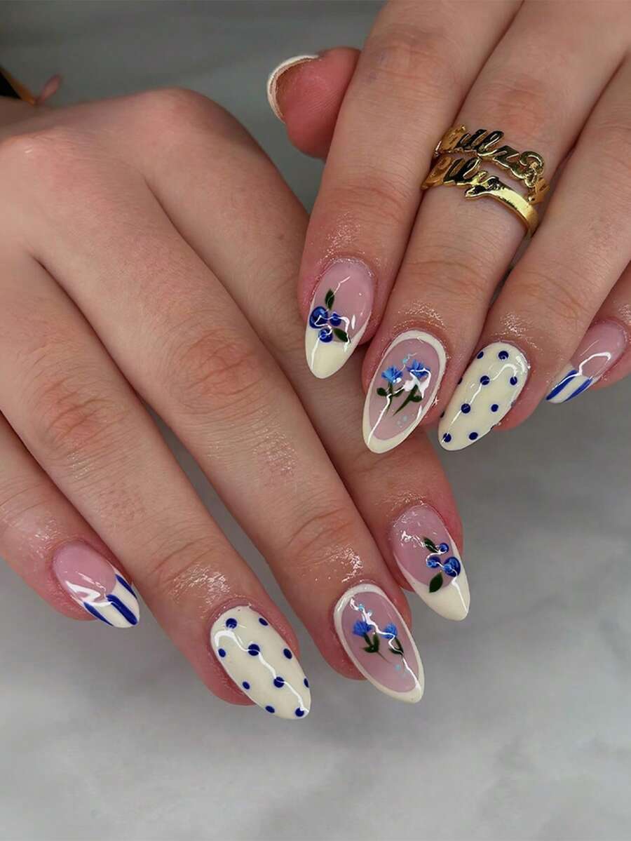 24Pcs Press On Nails, Almond Shape False Nails, Quick Manicure Stickers For Party Press On Nails - Multicolor - View 1