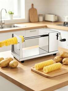 不锈钢手动螺旋土豆切片器，DIY切丝器，适用于家庭厨房、烧烤、胡萝卜、黄瓜等。 - 銀色 - 查看 2