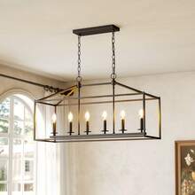 Tribesigns 4-Light Farmhouse Chandelier, Gold Rustic Metal Cage Adjustable Industrial Hanging Pendant Light Ceiling Fixture For Kitchen Island, Dining Room, Entryway UL Listed, E12 Base - 吊燈 - 查看 17