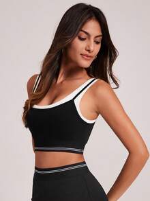 VUTRU 2-In-1 Contrast Color Sports Bra With Pads, Fitness Yoga Tank Top - Black and White - View 5