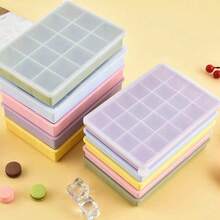 1个托盘，硅胶模具，大容量冷冻冰盒，方形，易脱模，方便制冰，带盖密封包装，适用于婴儿食品，厨房配件 - 彩色 - 查看 1