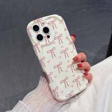 1 chiếc ốp lưng điện thoại bằng chất liệu TPU dễ thương, họa tiết nơ trái tim màu hồng, màu trắng kem, chống sốc và chống trượt, bảo vệ toàn thân, tương thích với iPhone, Honor, v.v. - Màu be - Xem 3