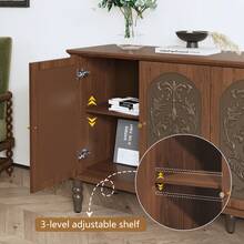 JOEMEY Sideboard Cabinet With 4 Embossed Doors And Adjustable Shelves - Brown - View 5