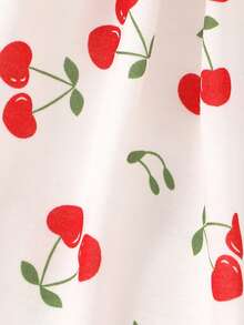 2 pezzi/set Abito da principessa e fascia per capelli con fiocco per bambine, stampa a ciliegie, colore a blocchi, morbido e confortevole, adatto per uso quotidiano, vacanze, feste - Multicolore - Visualizzare 5