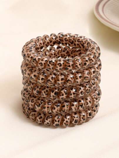 5pcs Fashionable Leopard Print Telephone Wire Hair Scrunchies, Suitable For Ponytails And Buns, Soft Hair Ties Bracelet, Casual Sports Ponytail, Bun Hair Ties, Can Be Gifted, Super Rejuvenating, Meets Daily Matching