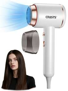 CRASTS High Power Hair Dryer For Home Use, Strong Airflow, Gentle On Hair, Fast Drying, Hot & Minimalist Style, Portable Travel Design, Quiet Operation, With Concentrator Nozzle - White - View 7