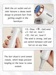 CRASTS High Power Hair Dryer For Home Use, Strong Airflow, Gentle On Hair, Fast Drying, Hot & Minimalist Style, Portable Travel Design, Quiet Operation, With Concentrator Nozzle - White - View 11