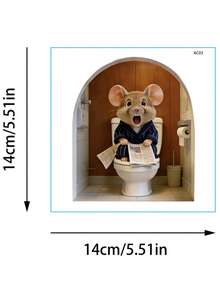 1pc Cute Mouse Using Toilet Wall Sticker, Animal Decal, Funny PVC Home Art Decoration Sticker, Waterproof Removable Wallpaper Sticker, Suitable For Living Room, Bedroom, Bathroom And Entrance Decoration - 1PC - View 8