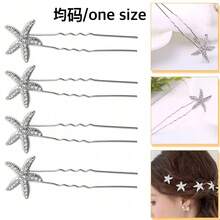 1/4/5件組手工婚禮水晶海星髮飾 新娘頭飾珠寶 水晶U型髮夾/水晶星星髮夾/水晶花朵髮梳 - 銀色 - 查看 5