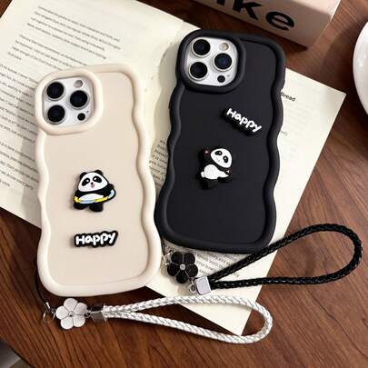 כיסוי טלפון אחד בסגנון פנדה מצויר עם שרוך לטלפון תואם למכשירים הבאים: Galaxy, Honor, Spark Go 2025/2022/2020/10 Pro, Camon 30/20 Pro/20, Smart 7/6/5, Note 40, Hot 40i/40/30i/30, Honor 400