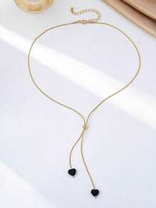 1pc Fashionable Heart Pendant Necklace, Everyday Wear Women, Valentine's Day - 黑色 - 查看 3