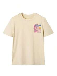 SALTY SOUL Women's Short Sleeve Crew Neck T-Shirt With Coconut And Sun Print, New Spring/Summer Collection, Versatile And Fashionable, Essential For Everyday Wear And Holidays. Women's Holiday Print T-Shirt - 杏子 2 - 查看 3