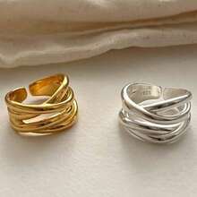 925 Silver 18K Gold Rings For Women Fashion Wedding Jewelry - 銀色 - 查看 2