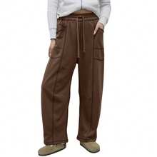 Women's Casual Cylinder Pants Wide Leg Casual Drawstring Sweatpants With Pockets - 咖啡棕 - 查看 2