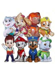 1套多色Woof Team狗鋁箔氣球－卡通設計，Ali Tian Tian風格 | Paw Patrol主題氣球派對裝飾（Chase、Rubble）－生日禮物鋁箔氣球 - 彩色 - 查看 1