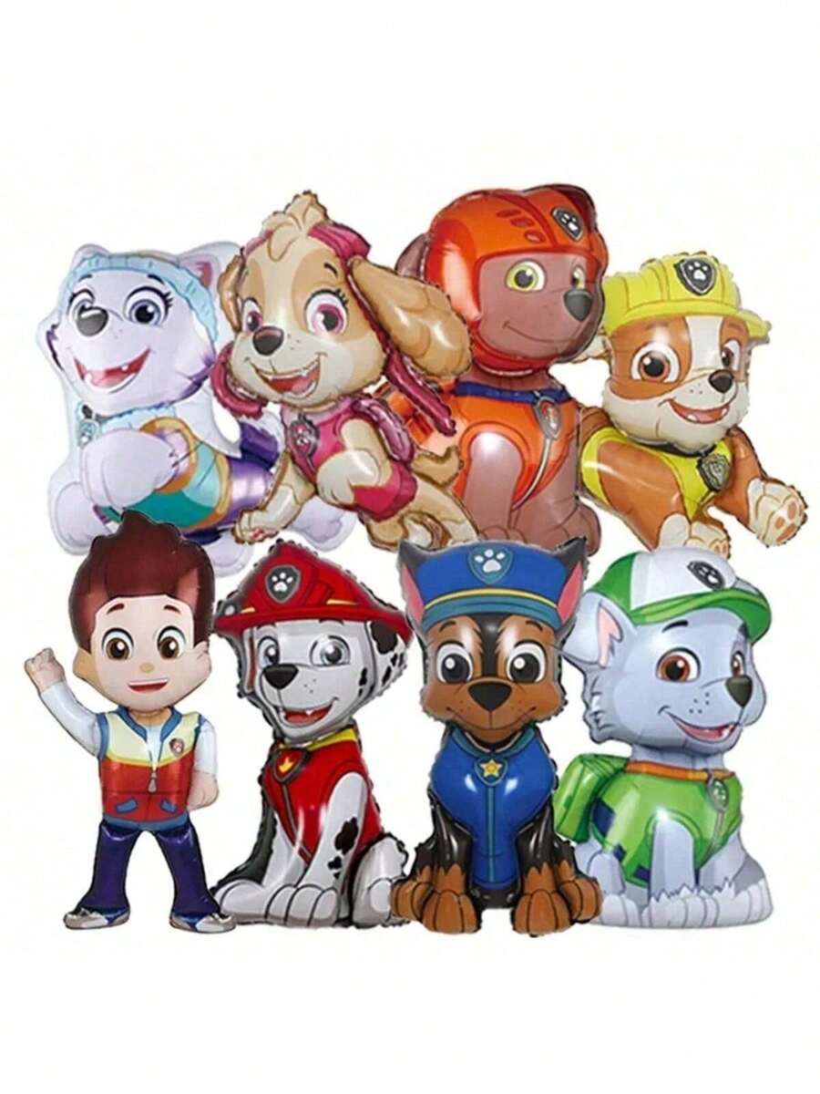1套多色Woof Team狗鋁箔氣球－卡通設計，Ali Tian Tian風格 | Paw Patrol主題氣球派對裝飾（Chase、Rubble）－生日禮物鋁箔氣球 - 彩色 - 查看 1