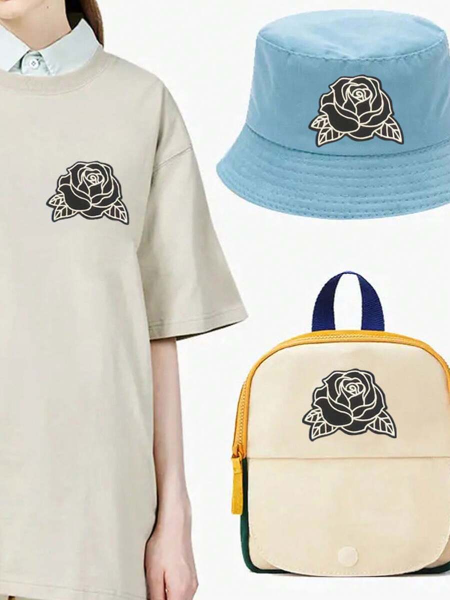 Elegant Black & White Rose Embroidery Patch - Complex Floral Design, Suitable For DIY Clothing Accessories, Distressed Decor Sticker, Applicable For Jackets, Jeans, Dresses And Other Garment Decoration | Embroidered Flowers | Durable Embroidery, Embroidery Accessories Embroidery Patch Sticker Embroidered Flower Label Shoes Hats Pants Decoration Sticker - Rose - View 1