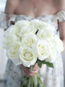 1/6/10/20/50pcs White Artificial Rose Flowers, Suitable For Valentine's Day Bouquet, Wedding Decor, Bridal Bouquet, Room Decoration, Home Decor, Wall Decor, Birthday Decor, Kitchen Decor, Gifts, Bedroom Decor, Wedding Decor, Office Desk Accessories, Living Room Decor, Tabletop Centerpiece, Garden Decor, Outdoor Decor, Valentine's Day Decor - White - View 3