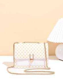 迷你简约时尚扭扣单肩包 - 白色 - 查看 8