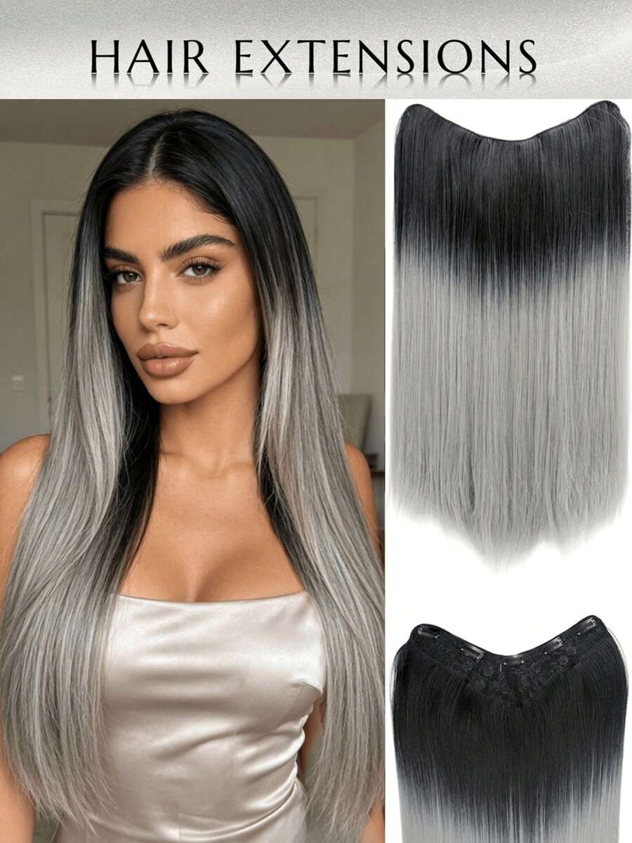 Extensions de cheveux droits Ă clipser de 20 pouces, style WaveTrip, inspiration pour tenues de vacances pour femmes, Saint-Valentin, couleur noire, convient pour queue de cheval, festivals de musique, fĂȘtes, cosplay, vacances, toutes saisons - Gris - Voir 1