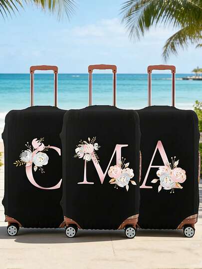 A-Z Floral Letter Luggage Cover, Durable Universal Suitcase Protector 18-32 Inch, Dust-Proof Scratch-Resistant Luggage Cover With Elastic Edge, Suitable For Flights, Vacations, Honeymoons, Airports, Cruises, Business Trips, Travels, Holidays, Unisex Travel Essential, Great Gift For Family, Friends, Mothers, Teachers, Fits Most Wheeled Luggage, Suitcases, Travel Bags
