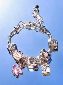 1pc Pink Cherry Blossom Charm Bracelet, 12 Zodiac Signs Commemorative Bracelet, Luggage & Shopping Bag Commemorative Bracelet, Cute Flower Charm Bracelet - Hồng - Xem 10
