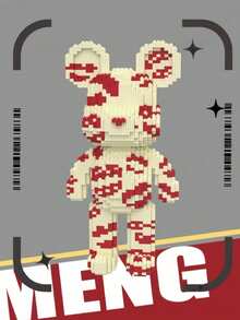 一套39厘米/15.3英寸动物造型DIY积木，粉色亲吻熊小颗粒积木，创意桌面装饰，减压玩具，生日/毕业/万圣节/圣诞节礼物 - 彩色 - 查看 5