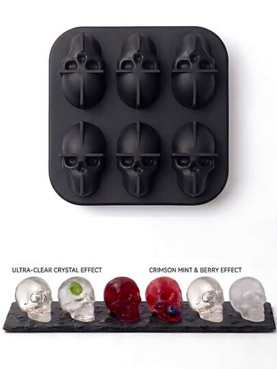 Khay silicon hình đầu lâu 3D, khuôn đá hình đầu lâu tái sử dụng được dùng cho rượu whisky, cocktail, sâm panh và các loại đồ uống khác, dễ dàng tháo lắp và vệ sinh.