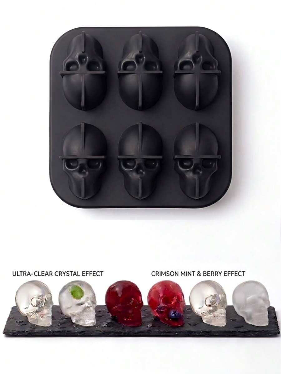 Khay silicon hình đầu lâu 3D, khuôn đá hình đầu lâu tái sử dụng được dùng cho rượu whisky, cocktail, sâm panh và các loại đồ uống khác, dễ dàng tháo lắp và vệ sinh. - A - Xem 1