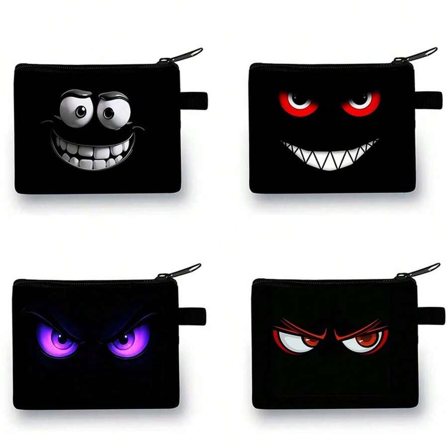Funny 3D Grinning Face Zipper Coin Purse, Portable Mini Change Pouch For Coins Cards Keys Wallet In Colourful,Festive Game Printed Wallet - Casual Style, Polyester Material - View 1