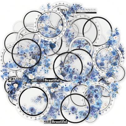  Etori Life Enamórate Pegatinas de diario con borde floral azul hielo Materiales decorativos de ambiente fresco para portátiles, pegatinas para teléfonos, maletas, suministros de scrapbooking, accesorios de decoración de oficina, estuches de lápices, bolsas de regalo, embalaje de cajas de regalo, elaboración de tarjetas, pegatinas para fiestas, calcomanías para ciclismo, regalos para amigos suministros de scrapbooking