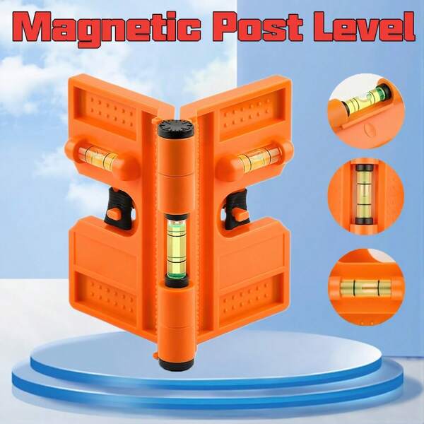 1Pc Magnetic Post Level, 270° Adjustable Magnetic Post Level ,Folding Post Leveler Tool ,90 Degree Post Pipe Level With Horizontal And Vertical Level Bubbles, Post Leveler Meter Fixed Pipe Angle Meter For Installation Of Wooden Pillars Pipelines