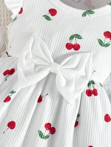 2pcs/Set Baby Girl Round Neck Butterfly Print Flutter Sleeve Top And Solid Ribbed Shorts, Cute Spring/Summer Outfit - Watermelon Pink - View 8