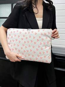 1pc Solid Color Minimalist Luxury Laptop Sleeve, Notebook Tablet Carrying Case, 11"/13"/15" Computer Bag, Sweet Girl Design With Hollow Heart Print, Casual Unisex Tablet Protective Cover - Merah - View 9
